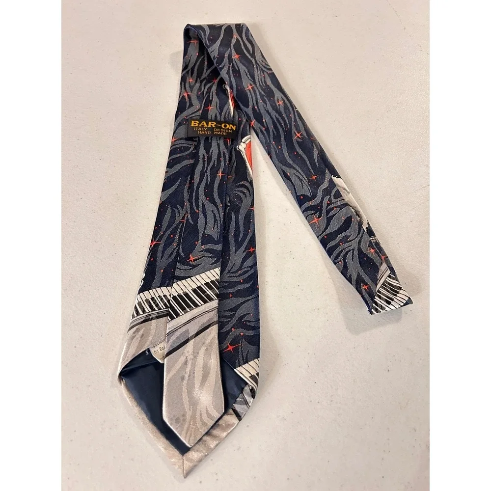 Vintage Made‎ in Italy Silk Tie Skeleton Piano Red Moon Goth Necktie